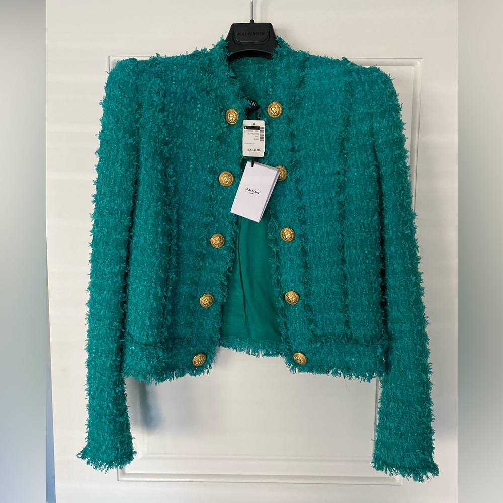 Brand new BALMAIN Tweed Jacket with Embossed Gold Tone Buttons
